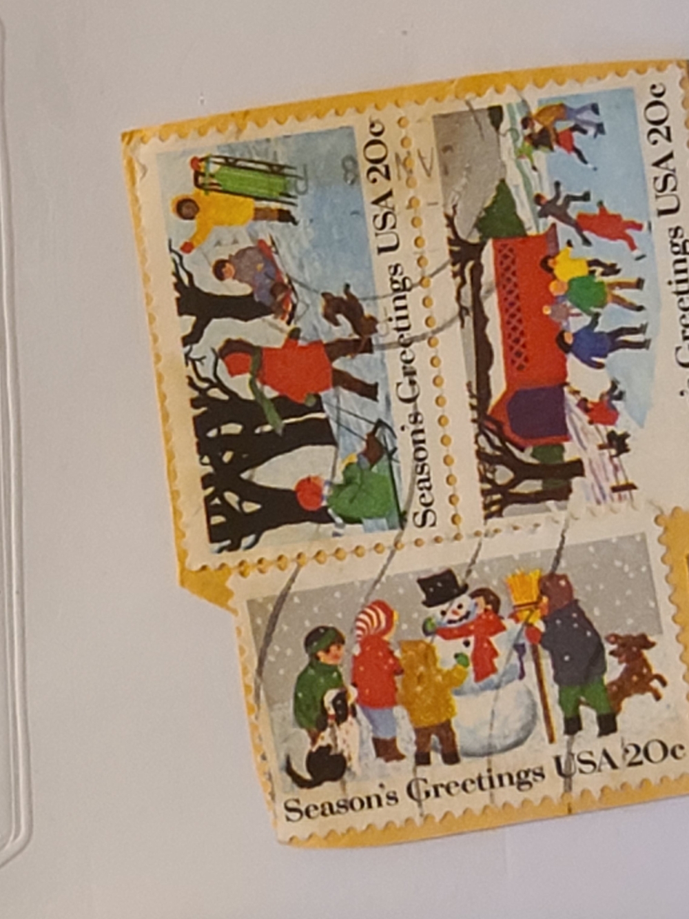 Vintage Seasonal Greetings Stamp Sheet - Red, Green, Blue, Yellow